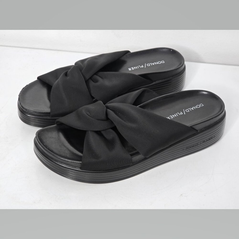 Donald Pliner Women Sandals 7.5 Folley Black Platform Wedge Criss Cross Slip On